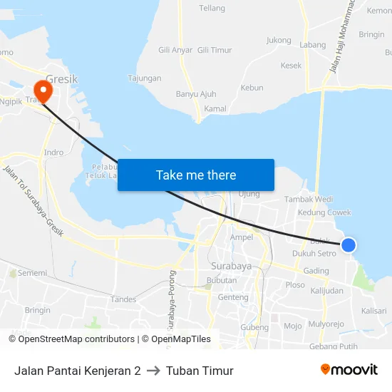 Jalan Pantai Kenjeran 2 to Tuban Timur map