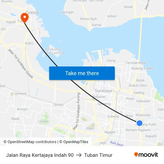 Jalan Raya Kertajaya Indah 90 to Tuban Timur map