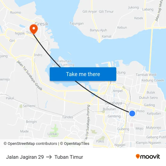 Jalan Jagiran 29 to Tuban Timur map