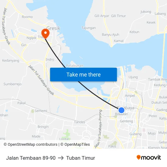 Jalan Tembaan 89-90 to Tuban Timur map