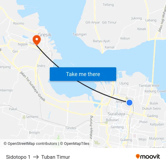 Sidotopo 1 to Tuban Timur map