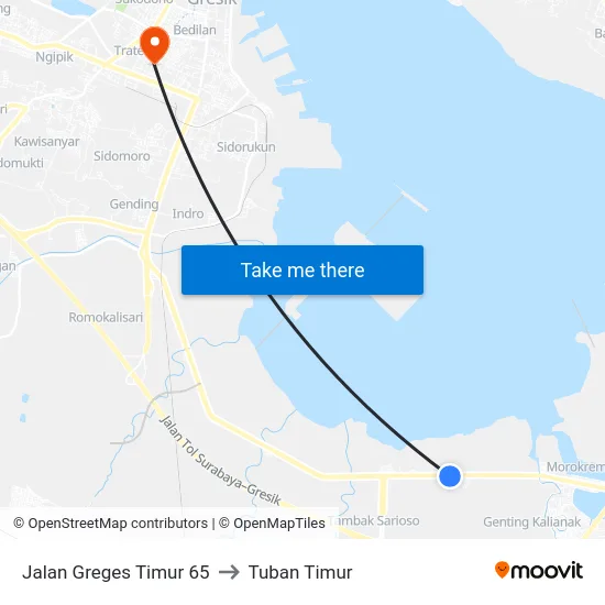 Jalan Greges Timur 65 to Tuban Timur map