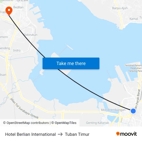 Hotel Berlian International to Tuban Timur map