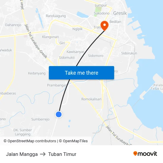 Jalan Mangga to Tuban Timur map