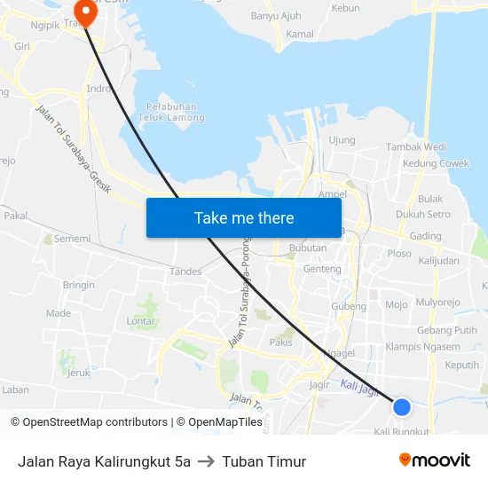 Jalan Raya Kalirungkut 5a to Tuban Timur map