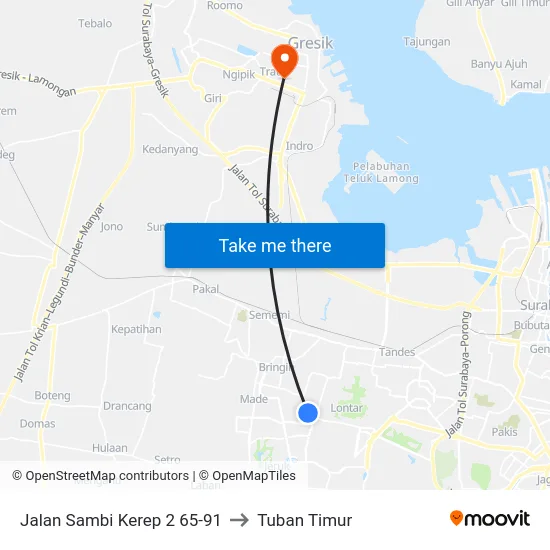 Jalan Sambi Kerep 2 65-91 to Tuban Timur map