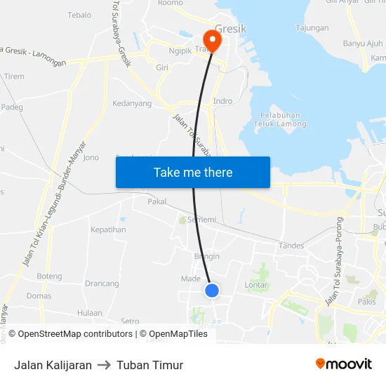 Jalan Kalijaran to Tuban Timur map
