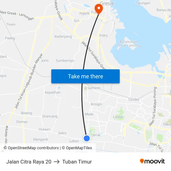Jalan Citra Raya 20 to Tuban Timur map