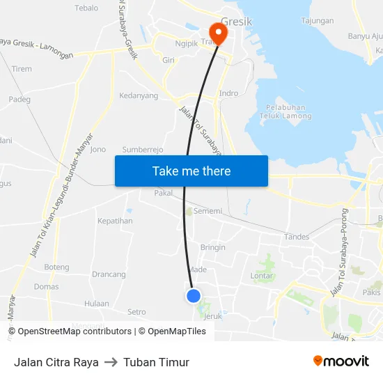 Jalan Citra Raya to Tuban Timur map