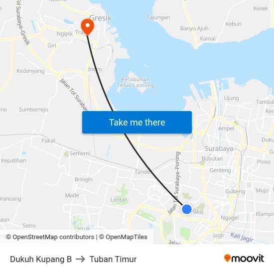 Dukuh Kupang B to Tuban Timur map
