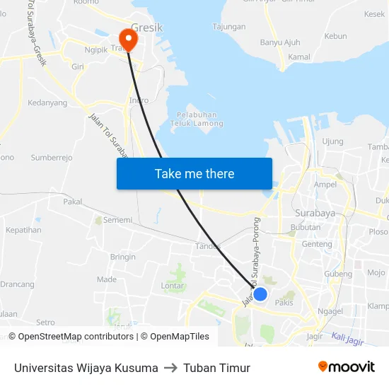 Universitas Wijaya Kusuma to Tuban Timur map