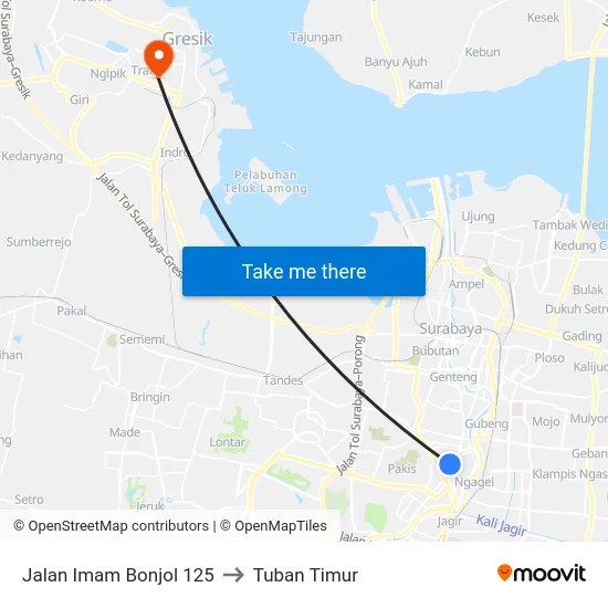 Jalan Imam Bonjol 125 to Tuban Timur map