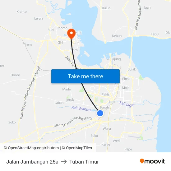 Jalan Jambangan 25a to Tuban Timur map