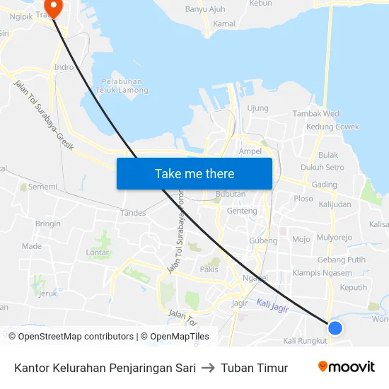 Kantor Kelurahan Penjaringan Sari to Tuban Timur map