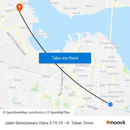 Jalan Semolowaru Utara 5 15-19 to Tuban Timur map