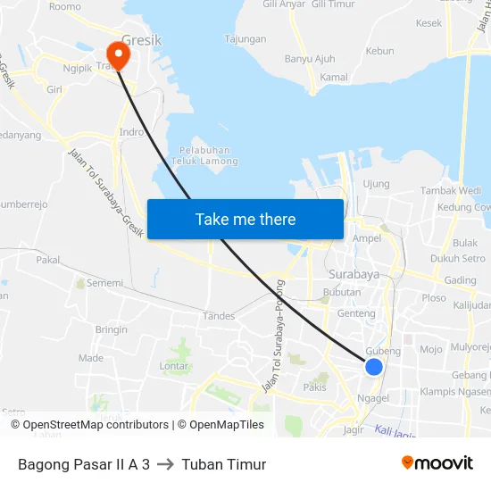 Bagong Pasar II A 3 to Tuban Timur map