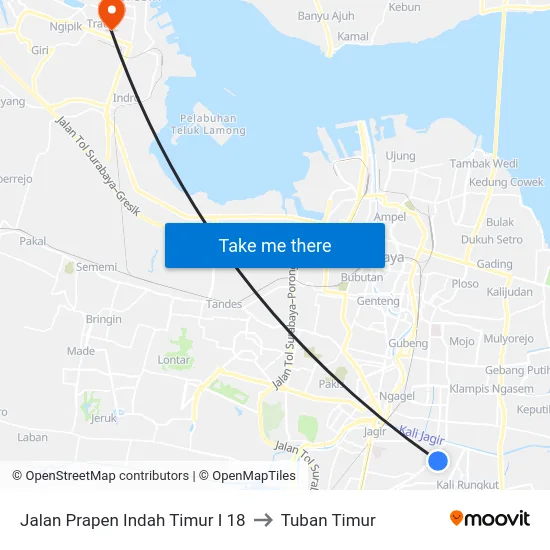 Jalan Prapen Indah Timur I 18 to Tuban Timur map