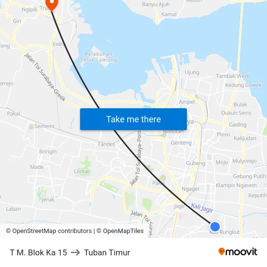 T M. Blok Ka 15 to Tuban Timur map