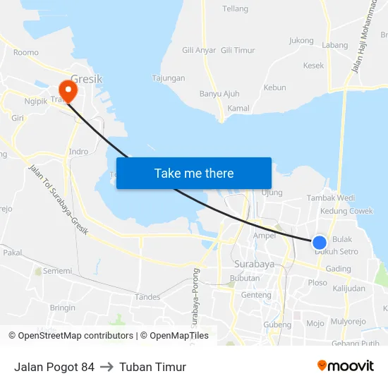 Jalan Pogot 84 to Tuban Timur map