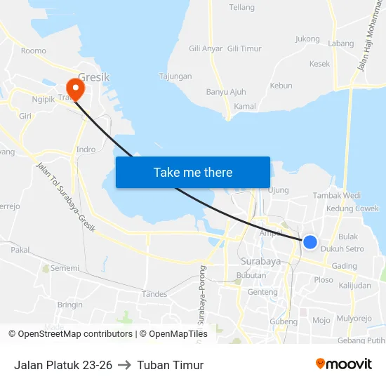 Jalan Platuk 23-26 to Tuban Timur map