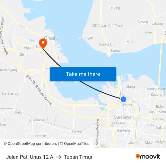 Jalan Pati Unus 12 A to Tuban Timur map