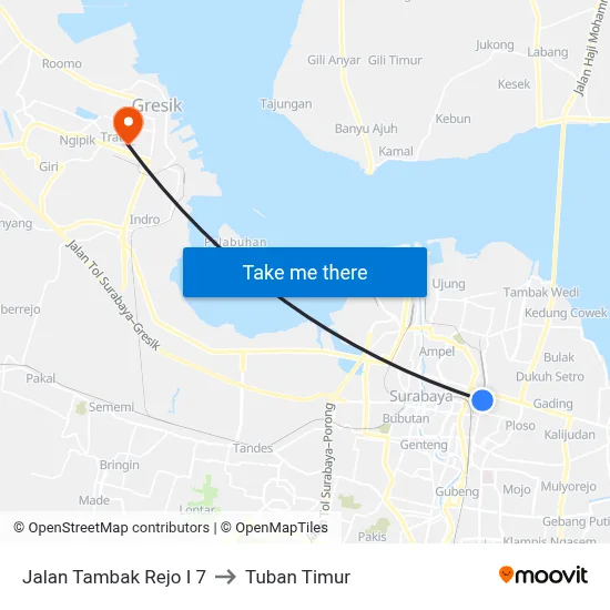 Jalan Tambak Rejo I 7 to Tuban Timur map