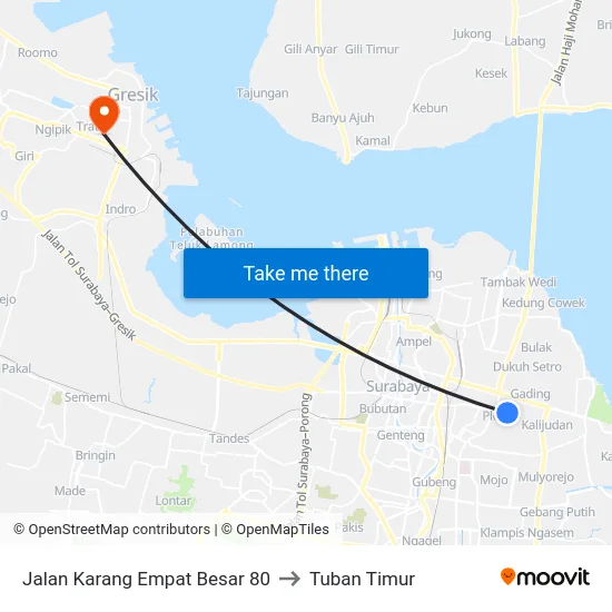 Jalan Karang Empat Besar 80 to Tuban Timur map