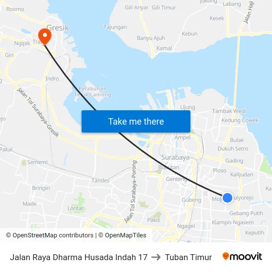 Jalan Raya Dharma Husada Indah 17 to Tuban Timur map