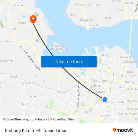 Embong Kemiri to Tuban Timur map