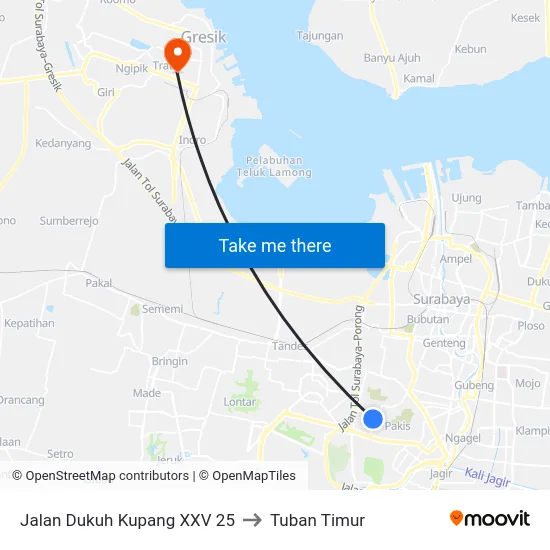 Jalan Dukuh Kupang XXV 25 to Tuban Timur map