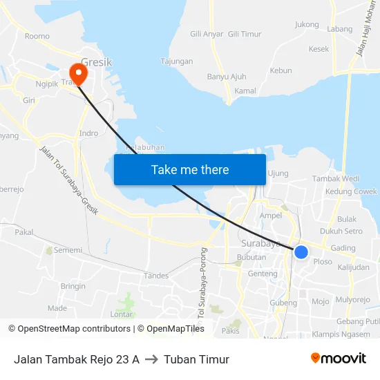Jalan Tambak Rejo 23 A to Tuban Timur map