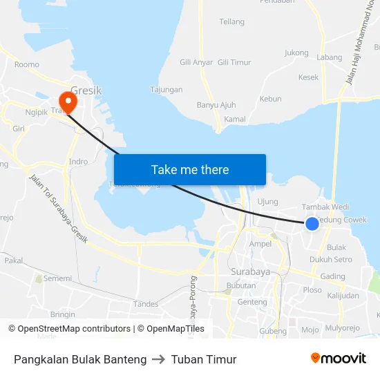 Pangkalan Bulak Banteng to Tuban Timur map