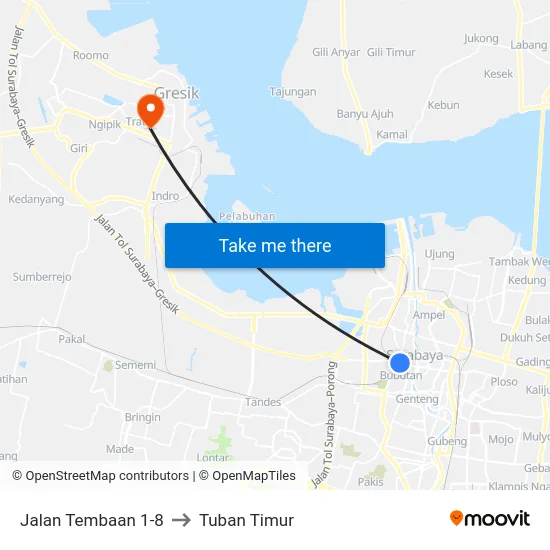 Jalan Tembaan 1-8 to Tuban Timur map