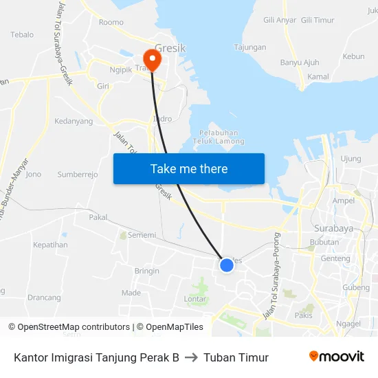 Kantor Imigrasi Tanjung Perak B to Tuban Timur map