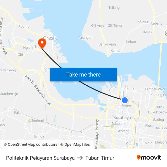 Politeknik Pelayaran Surabaya to Tuban Timur map