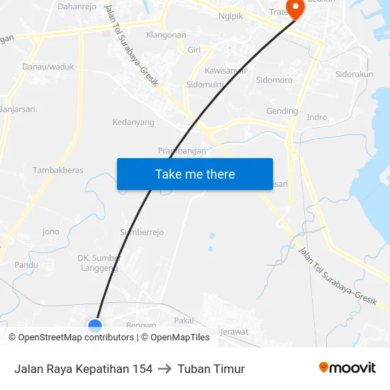 Jalan Raya Kepatihan 154 to Tuban Timur map