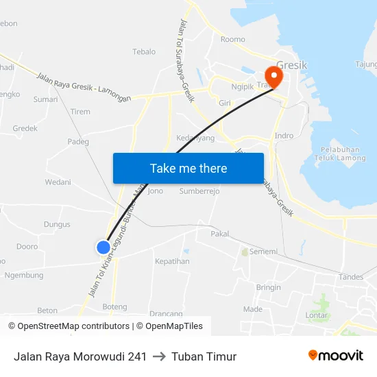 Jalan Raya Morowudi 241 to Tuban Timur map