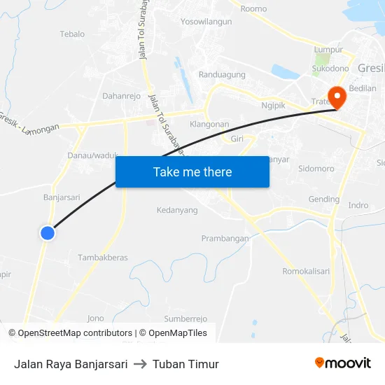 Jalan Raya Banjarsari to Tuban Timur map
