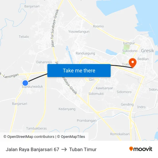 Jalan Raya Banjarsari 67 to Tuban Timur map