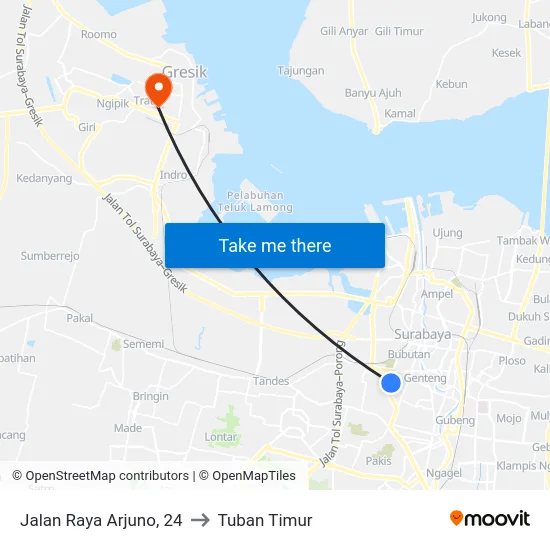 Jalan Raya Arjuno, 24 to Tuban Timur map