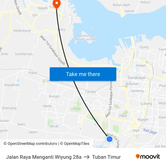 Jalan Raya Menganti Wiyung 28a to Tuban Timur map