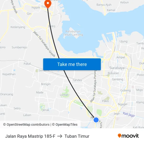 Jalan Raya Mastrip 185-F to Tuban Timur map