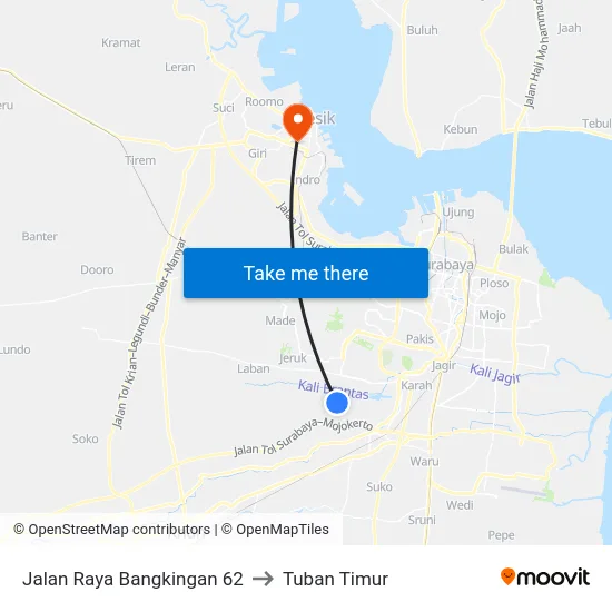 Jalan Raya Bangkingan 62 to Tuban Timur map