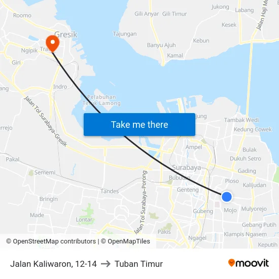 Jalan Kaliwaron, 12-14 to Tuban Timur map