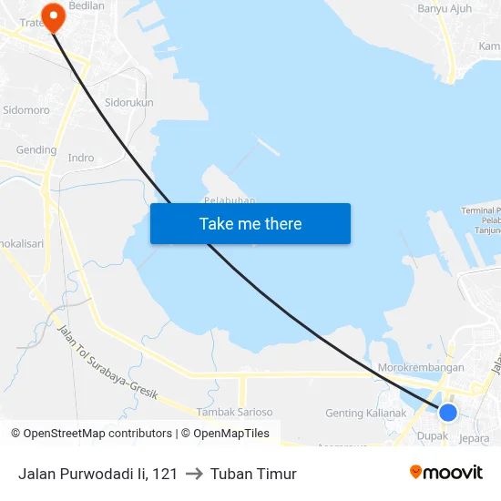 Jalan Purwodadi Ii, 121 to Tuban Timur map