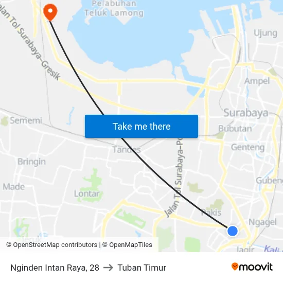 Nginden Intan Raya, 28 to Tuban Timur map