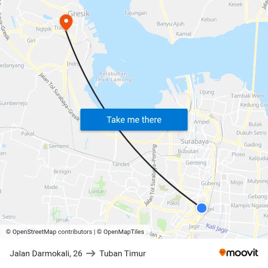 Jalan Darmokali, 26 to Tuban Timur map