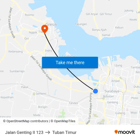 Jalan Genting II 123 to Tuban Timur map