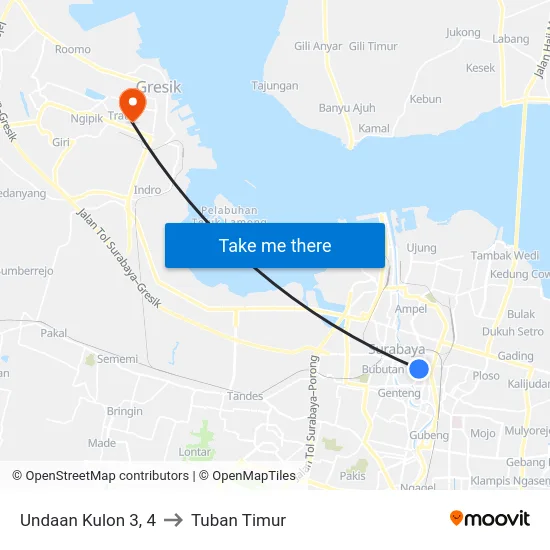 Undaan Kulon 3, 4 to Tuban Timur map