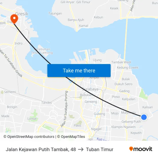 Jalan Kejawan Putih Tambak, 48 to Tuban Timur map